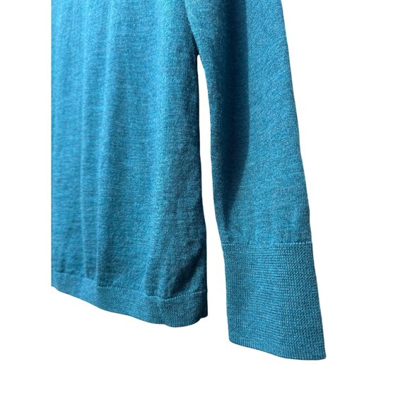XL 100% Merino Wool Two-Tone Colorblock Teal Turtleneck Sweater Long Sleeve - Picture 4 of 6